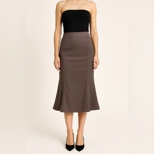 Alvin Taupe Satin Bias-Cut Midi Skirt | Size 8 | Excellent Condition